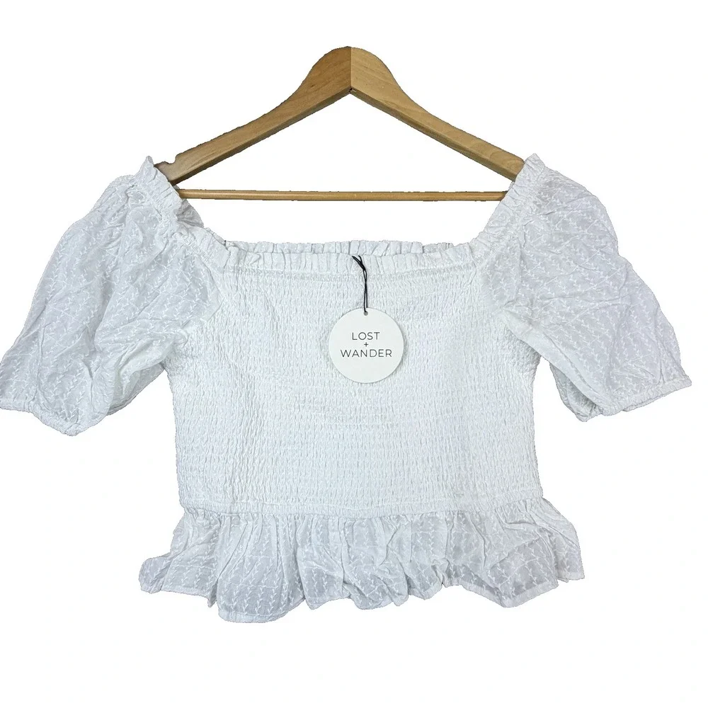 Lost + Wander Top Womens Large White Coconut Vine Babydoll‎ Coquette Angelcore